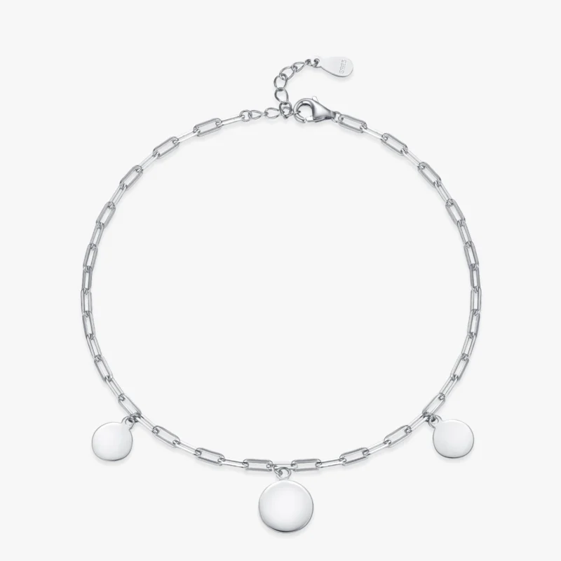 Circular Sequin Charm Link Chain Bracelet 925 Sterling Silver