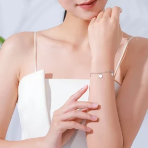Circular Sequin Charm Link Chain Bracelet 925 Sterling Silver