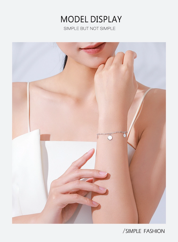 Circular Sequin Charm Link Chain Bracelet 925 Sterling Silver
