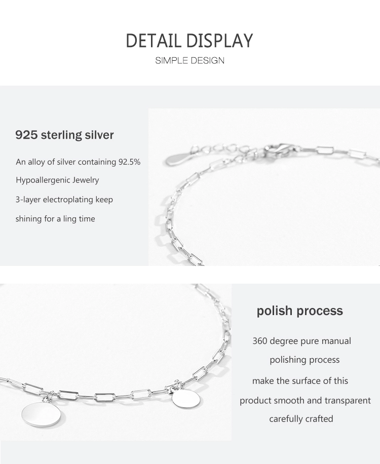 Circular Sequin Charm Link Chain Bracelet 925 Sterling Silver