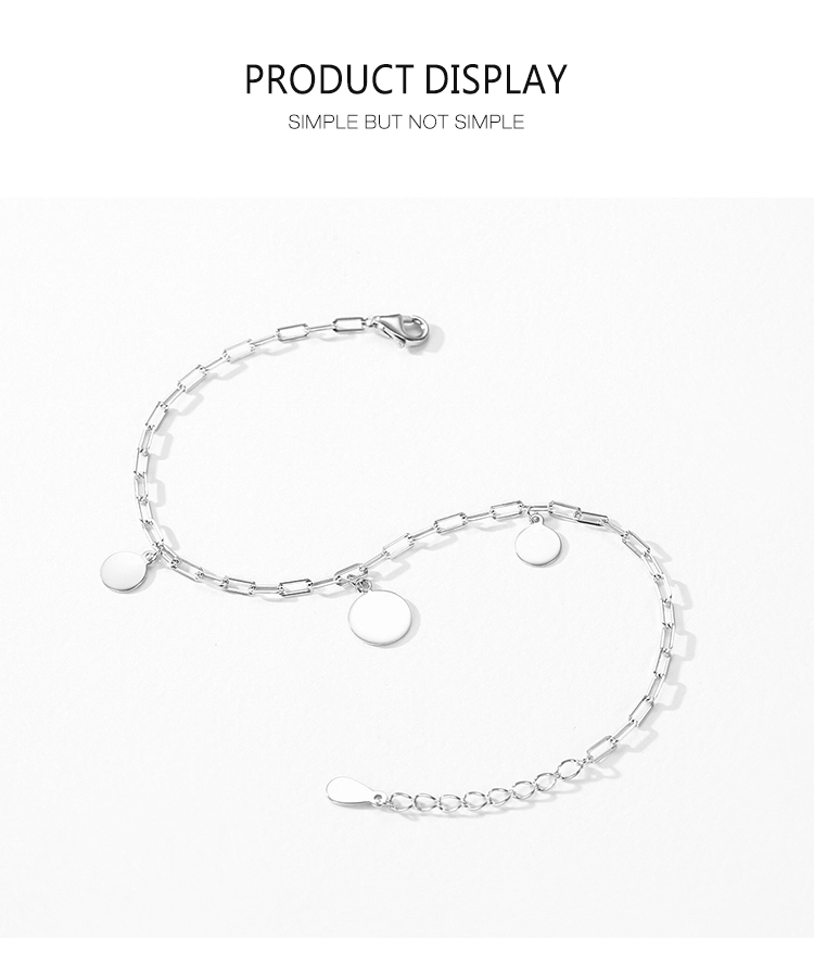 Circular Sequin Charm Link Chain Bracelet 925 Sterling Silver