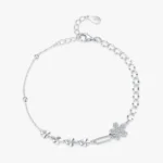 Flower Clear Zircon Adjustable Link Chain Bracelet 925 Sterling Silver