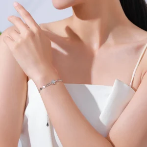 Flower Clear Zircon Adjustable Link Chain Bracelet 925 Sterling Silver