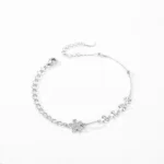 Flower Clear Zircon Adjustable Link Chain Bracelet 925 Sterling Silver