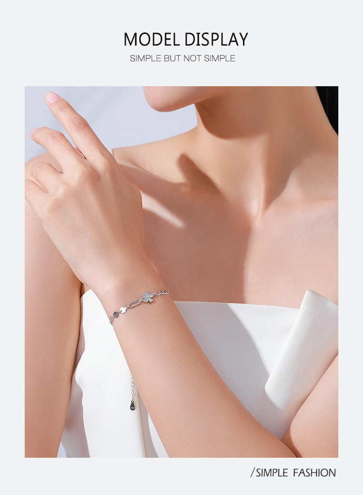 Flower Clear Zircon Adjustable Link Chain Bracelet 925 Sterling Silver