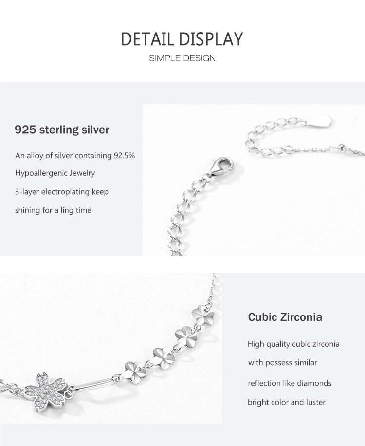Flower Clear Zircon Adjustable Link Chain Bracelet 925 Sterling Silver