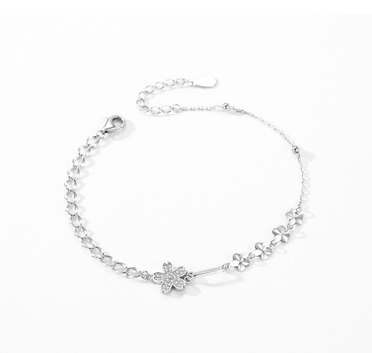 Flower Clear Zircon Adjustable Link Chain Bracelet 925 Sterling Silver