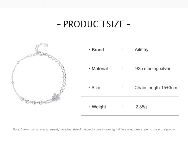 Flower Clear Zircon Adjustable Link Chain Bracelet 925 Sterling Silver