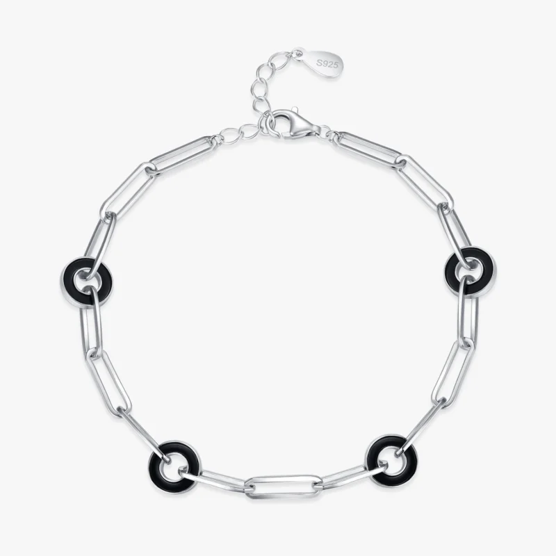 Personality Round Black Chain Shaped Bracelets 925 Sterling Silver