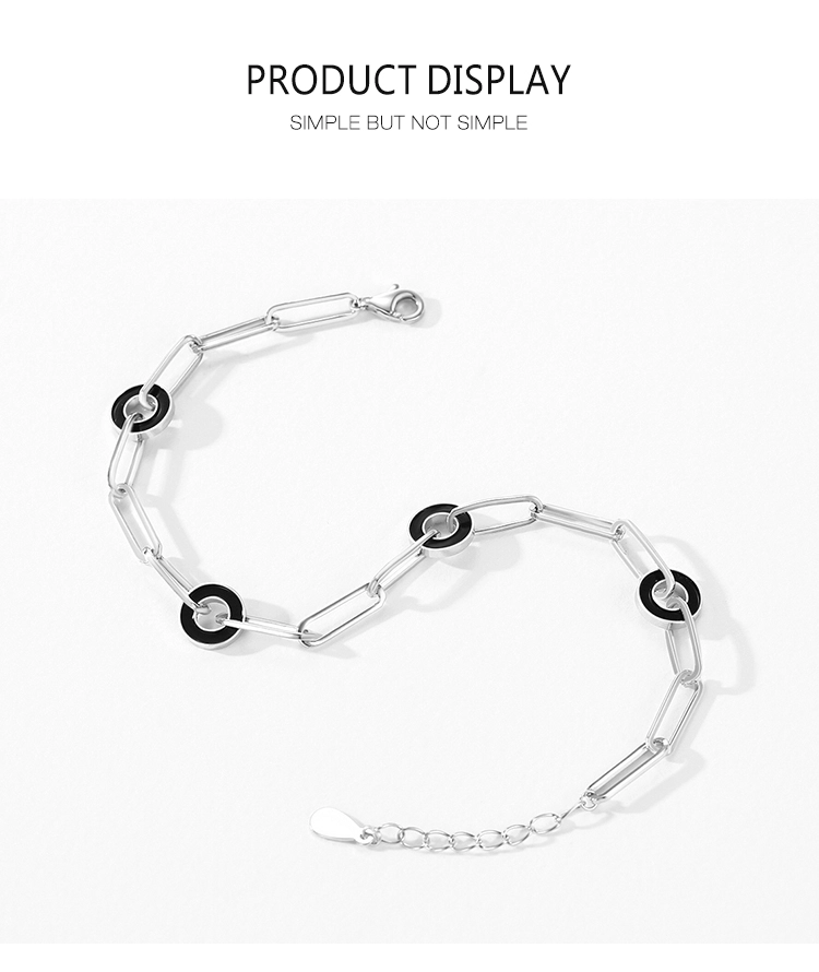 Personality Round Black Chain Shaped Bracelets 925 Sterling Silver