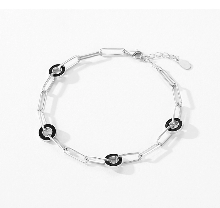 Personality Round Black Chain Shaped Bracelets 925 Sterling Silver
