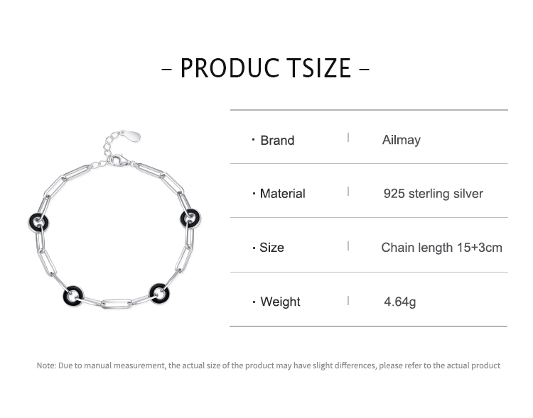 Personality Round Black Chain Shaped Bracelets 925 Sterling Silver