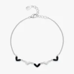 Black Enamel Hearts Adjustable Bracelets 925 Sterling Silver