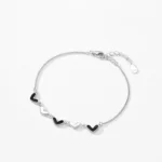 Black Enamel Hearts Adjustable Bracelets 925 Sterling Silver