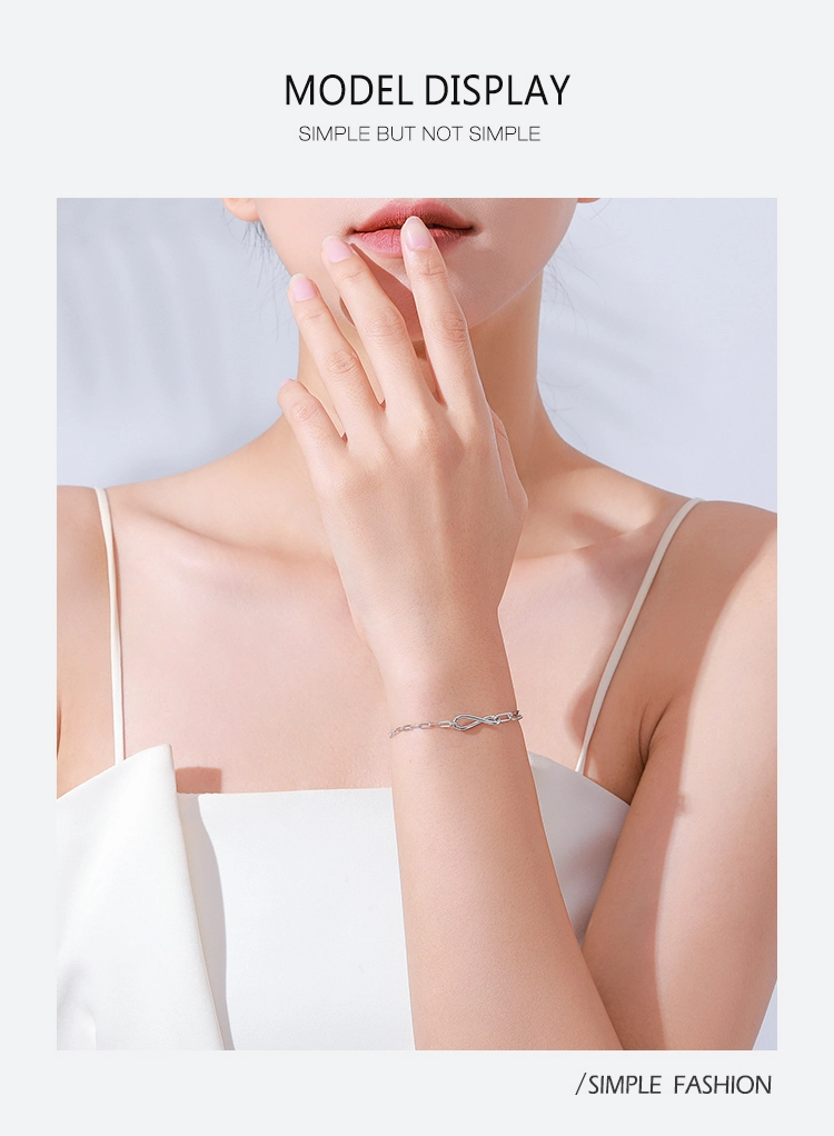 Romantic Infinite Bracelet Adjustable Chain Link 925 Sterling Silver