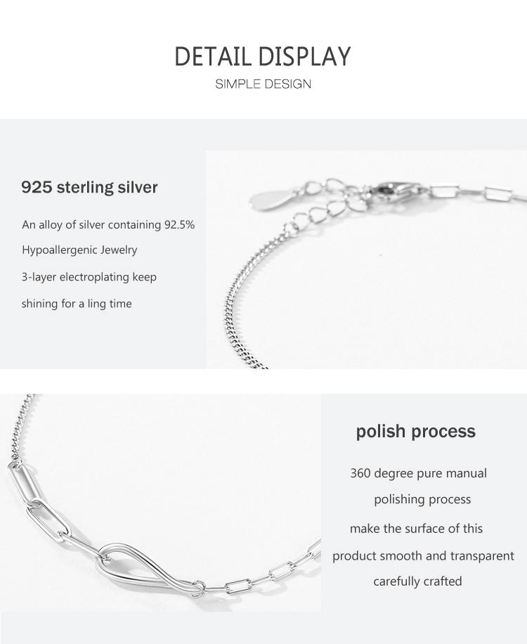 Romantic Infinite Bracelet Adjustable Chain Link 925 Sterling Silver