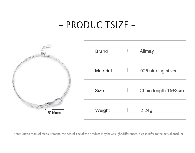 Romantic Infinite Bracelet Adjustable Chain Link 925 Sterling Silver