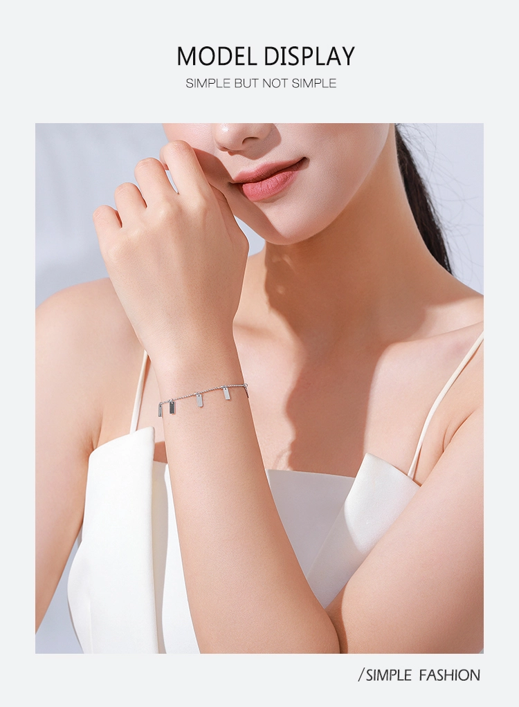 Geometric Design Adjustable Link Chain Bracelet 925 Sterling Silver