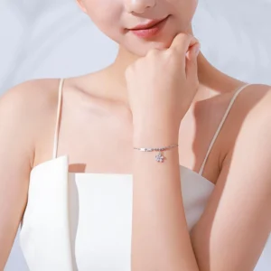 Elegant Romantic Pink Zircon Flower Link Bracelets 925 Sterling Silver