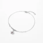 Elegant Romantic Pink Zircon Flower Link Bracelets 925 Sterling Silver