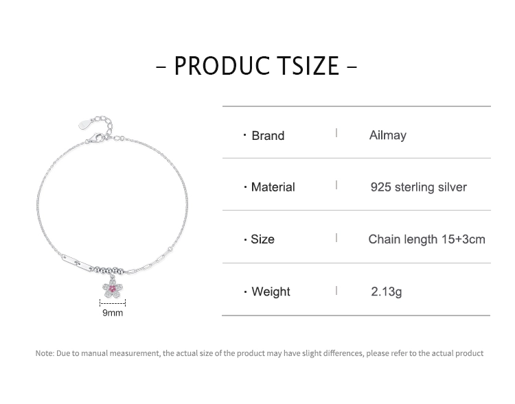 Elegant Romantic Pink Zircon Flower Link Bracelets 925 Sterling Silver