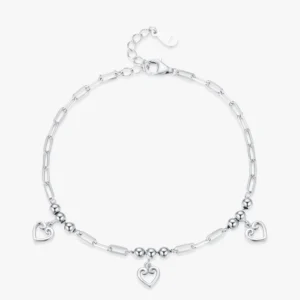 Heart Bracelet Adjustable Chain Link 925 Sterling Silver