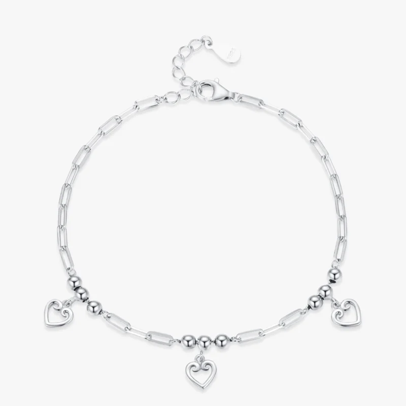 Heart Bracelet Adjustable Chain Link 925 Sterling Silver
