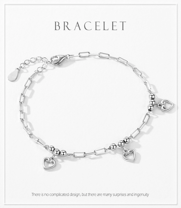 Heart Bracelet Adjustable Chain Link 925 Sterling Silver