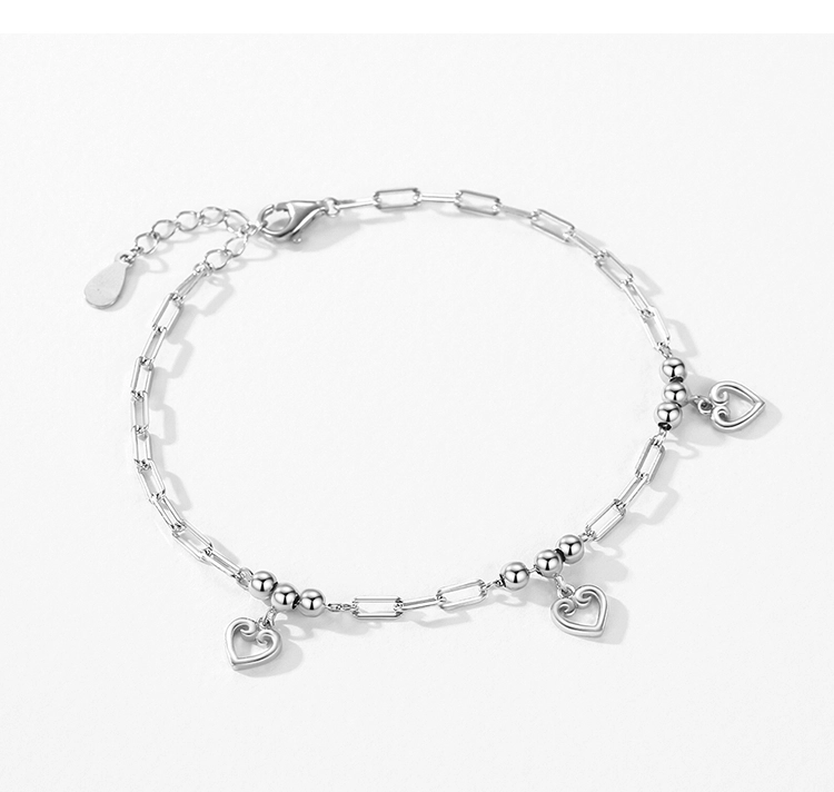Heart Bracelet Adjustable Chain Link 925 Sterling Silver