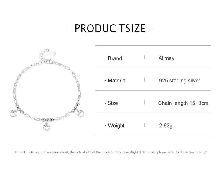 Heart Bracelet Adjustable Chain Link 925 Sterling Silver