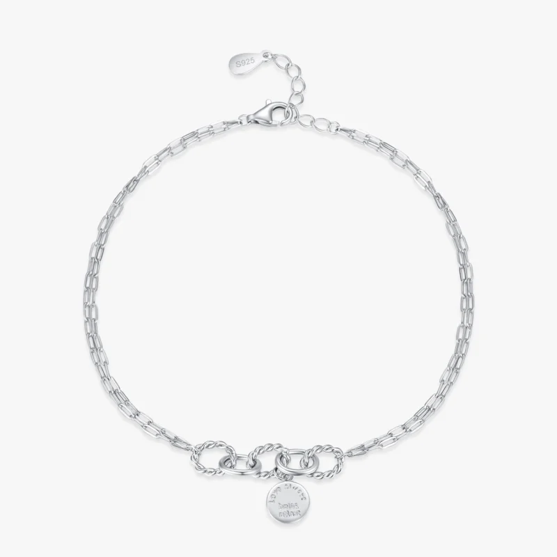 Engraved Letter Geometric Round Adjustable Bracelet 925 Sterling Silver