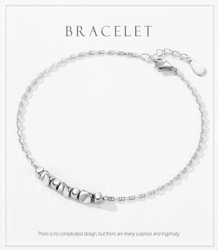 Minimalist Geometric Square Bracelet Adjustable Chain Link 925 Sterling Silver