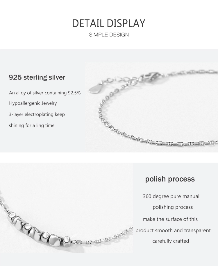 Minimalist Geometric Square Bracelet Adjustable Chain Link 925 Sterling Silver