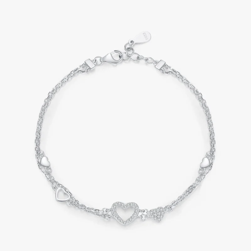 Heart Bracelet Original Design Clear CZ Bracelet 925 Sterling Silver