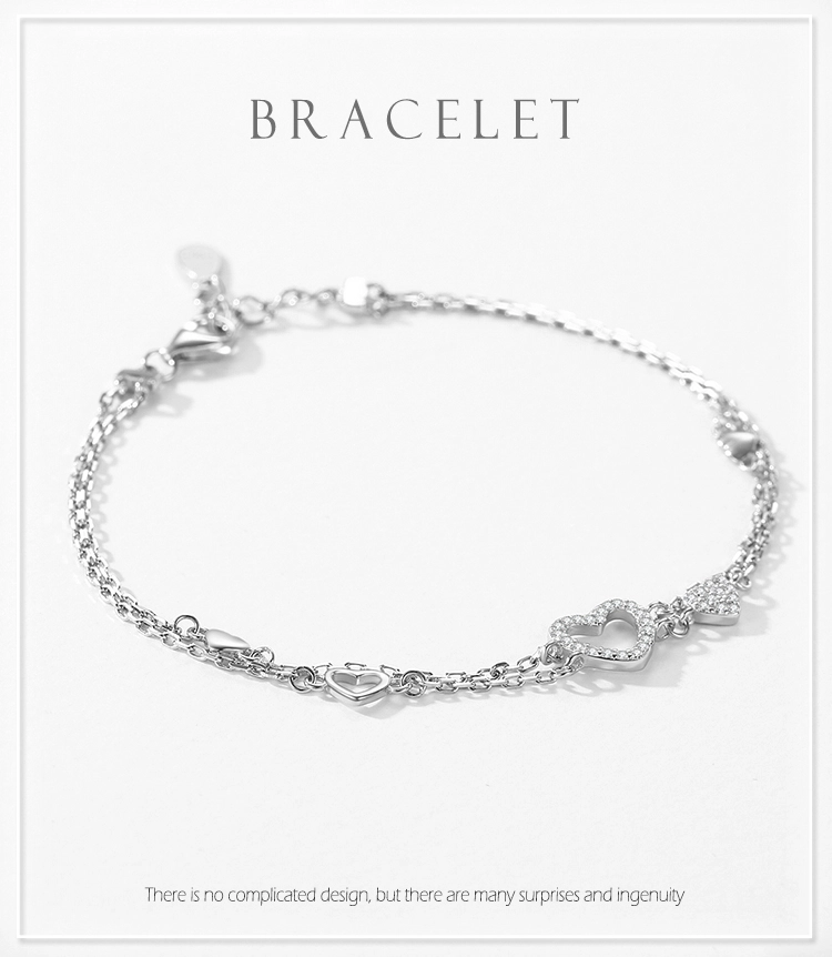 Heart Bracelet Original Design Clear CZ Bracelet 925 Sterling Silver