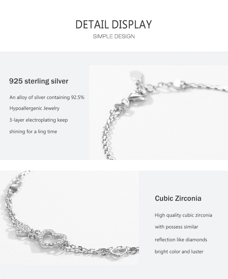 Heart Bracelet Original Design Clear CZ Bracelet 925 Sterling Silver