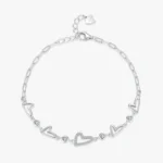Heart Cubic Zirconia Adjustable Bracelet Chain Link 925 Sterling Silver