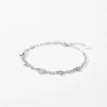 Heart Cubic Zirconia Adjustable Bracelet Chain Link 925 Sterling Silver
