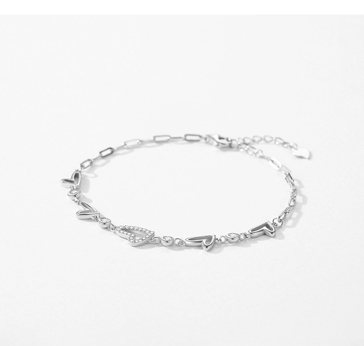 Heart Cubic Zirconia Adjustable Bracelet Chain Link 925 Sterling Silver