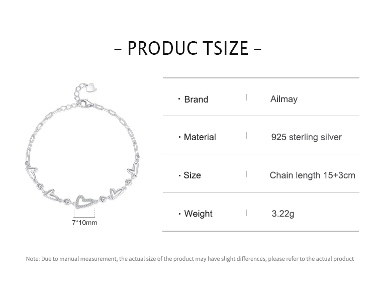 Heart Cubic Zirconia Adjustable Bracelet Chain Link 925 Sterling Silver