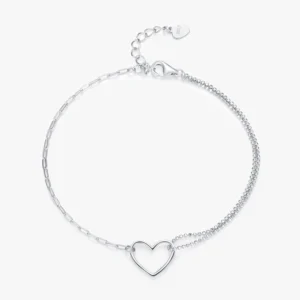 Fashion Simple Heart Stackable Bracelets 100% Real 925 Sterling Silver