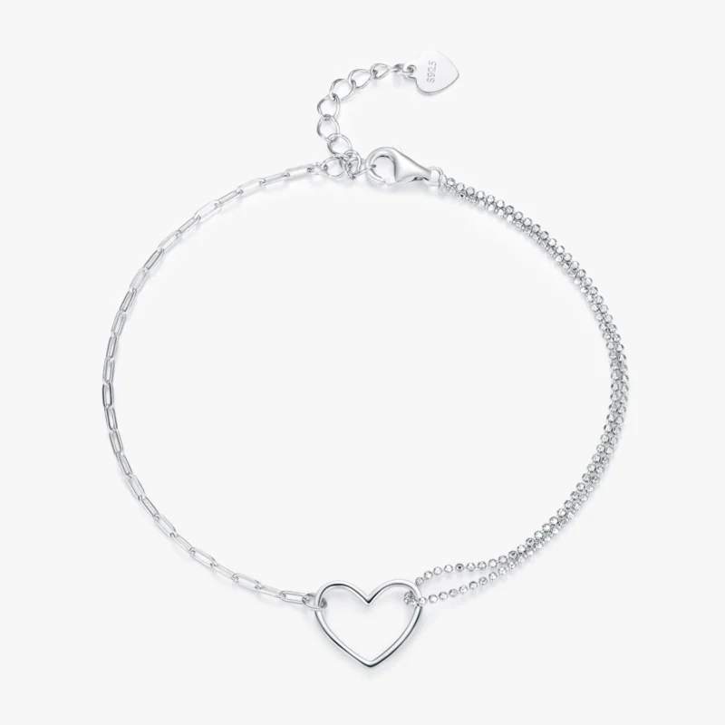 Fashion Simple Heart Stackable Bracelets 100% Real 925 Sterling Silver