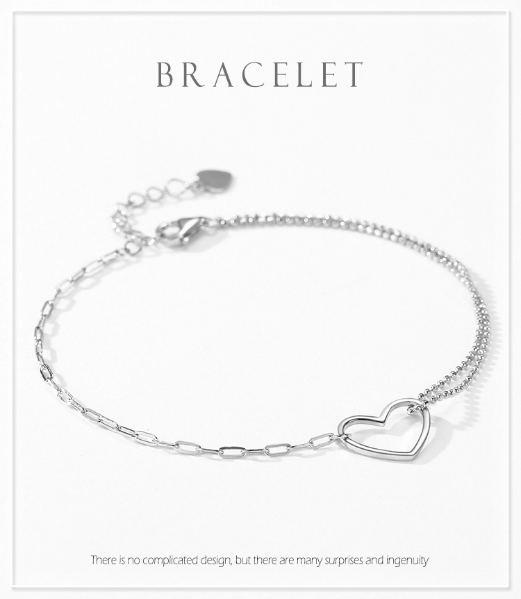 Fashion Simple Heart Stackable Bracelets 100% Real 925 Sterling Silver
