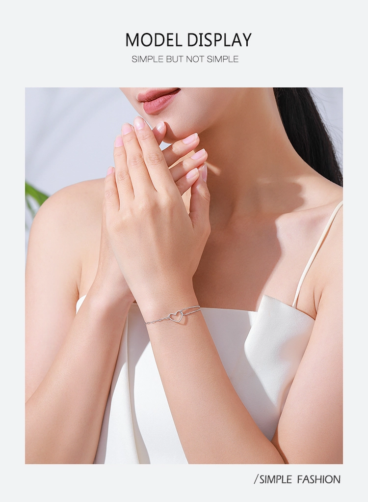 Fashion Simple Heart Stackable Bracelets 100% Real 925 Sterling Silver