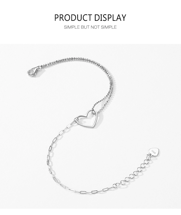 Fashion Simple Heart Stackable Bracelets 100% Real 925 Sterling Silver