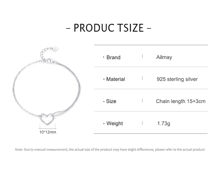 Fashion Simple Heart Stackable Bracelets 100% Real 925 Sterling Silver