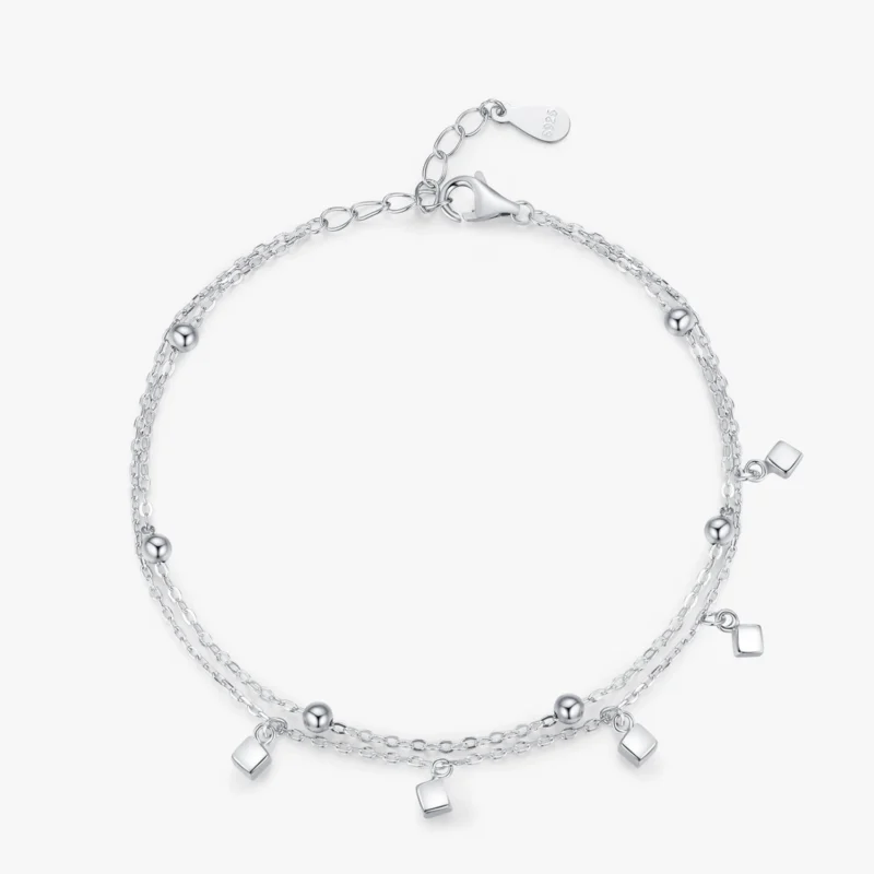 Fashion Simple Block Line Chain Women Bracelet 925 Sterling Silver