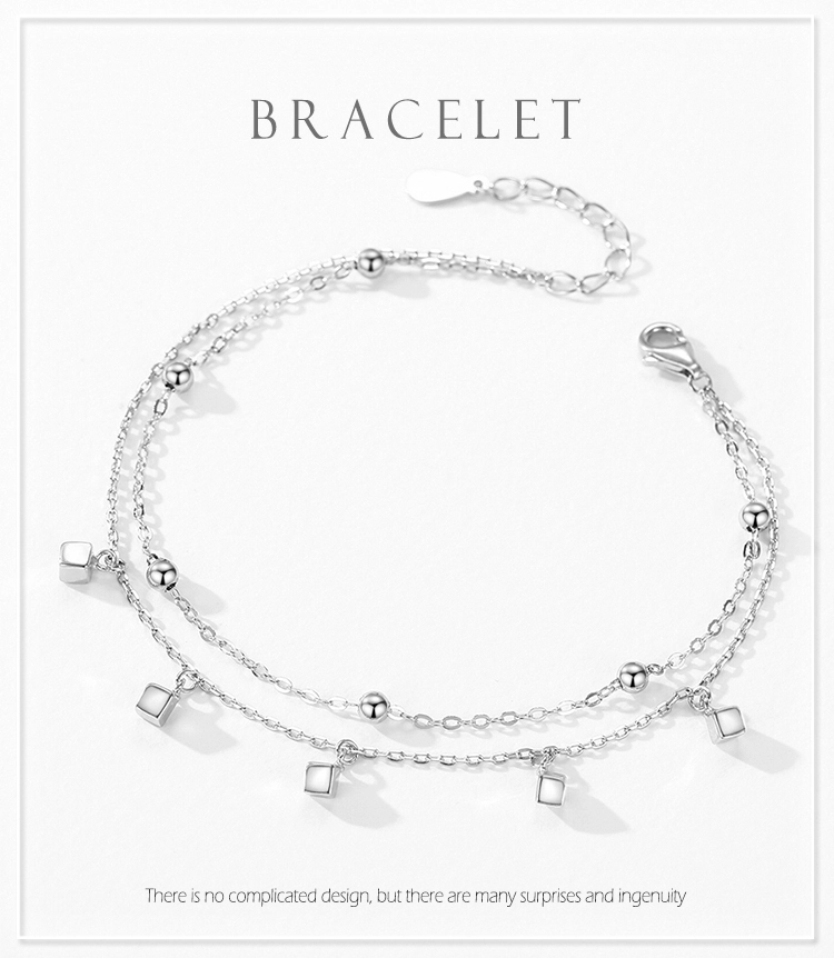 Fashion Simple Block Line Chain Women Bracelet 925 Sterling Silver