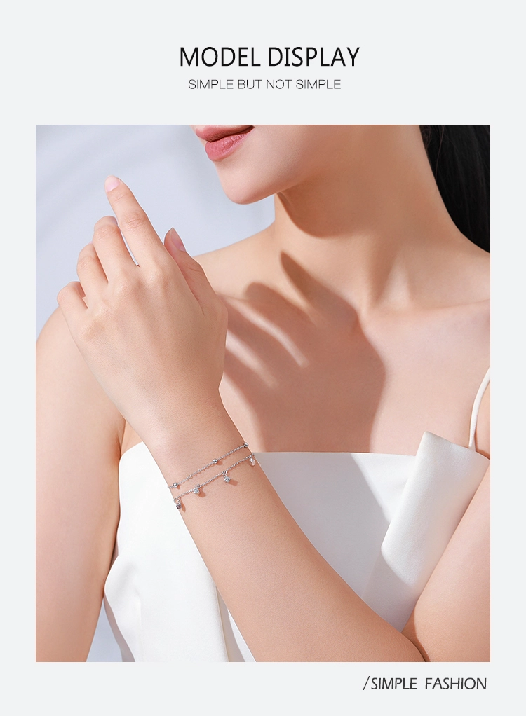 Fashion Simple Block Line Chain Women Bracelet 925 Sterling Silver