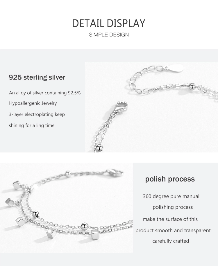 Fashion Simple Block Line Chain Women Bracelet 925 Sterling Silver